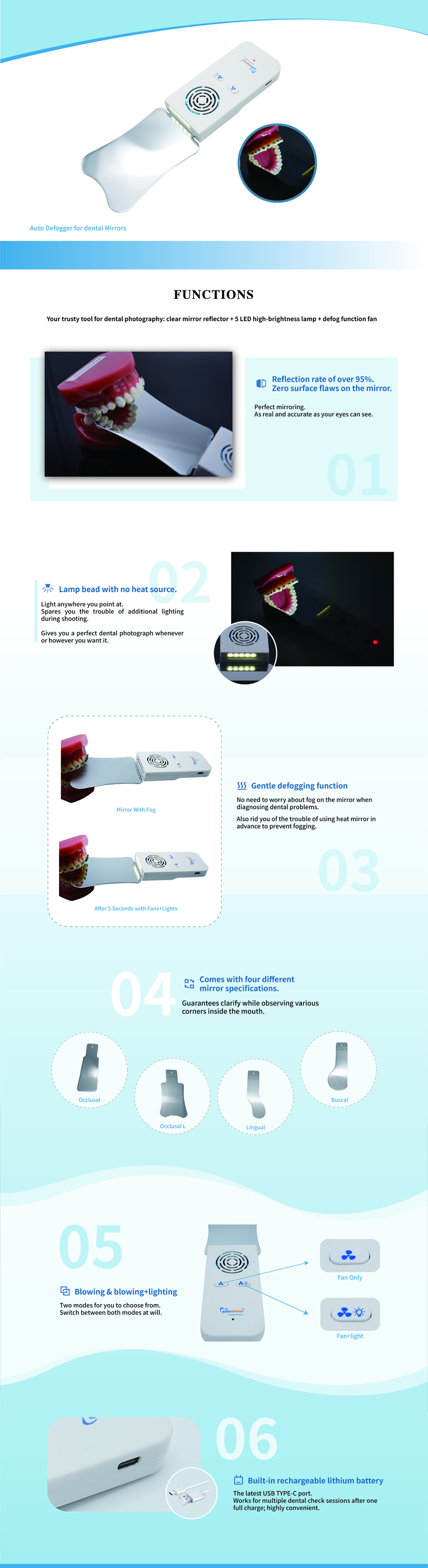 Auto defog dental mirror with lights Buy Auto defog dental mirror